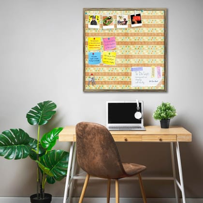 Dots on Dots D2 Bulletin Board Notice Pin Board Soft Board | Framed-Antique Gold Frame / 12 x 12 inch (30 x 30 cms)