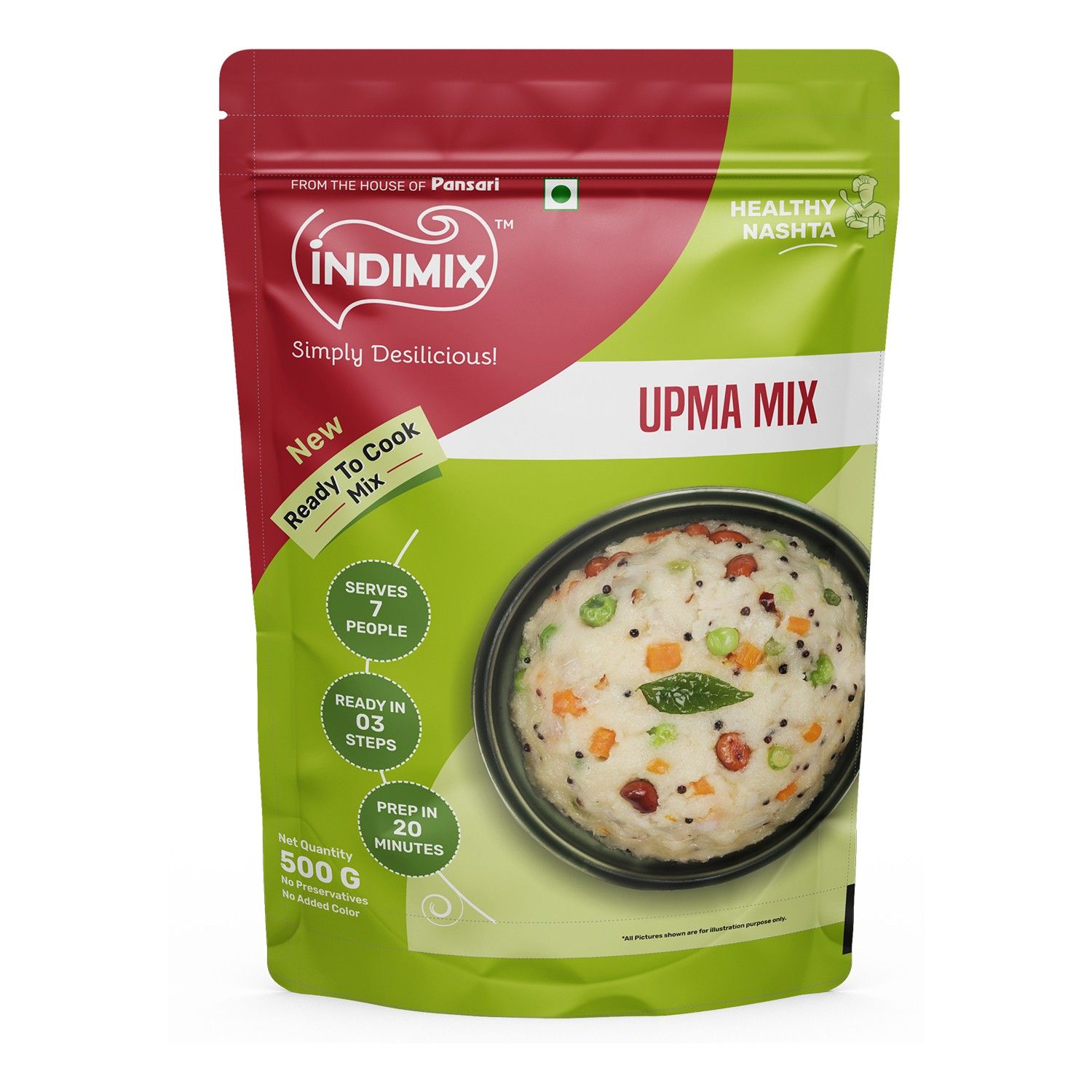 Indimix Ready to Cook Upma Mix - 500g ( Pack of 20 )