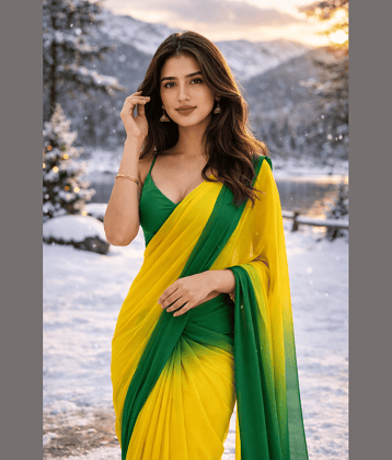 Sidhidata Georgette Solid Leheriya Saree With Unstitched Blouse Piece ( Yellow )