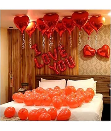 Pixelfox "I LOVE YOU" Letters Foil Balloons (Red) + 2 Red Heart Foil Balloons + 30 Red Party Decorations Balloons for happy birthday decoration item, birthday decoration kit, birthday balloon decoration combo for Boys, Girls, Kids, husband and Wife.