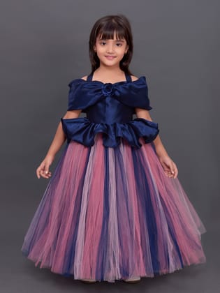 Off Shoulder Navy  Peplum  Tutu Gown-5-6Y / Navy Blue