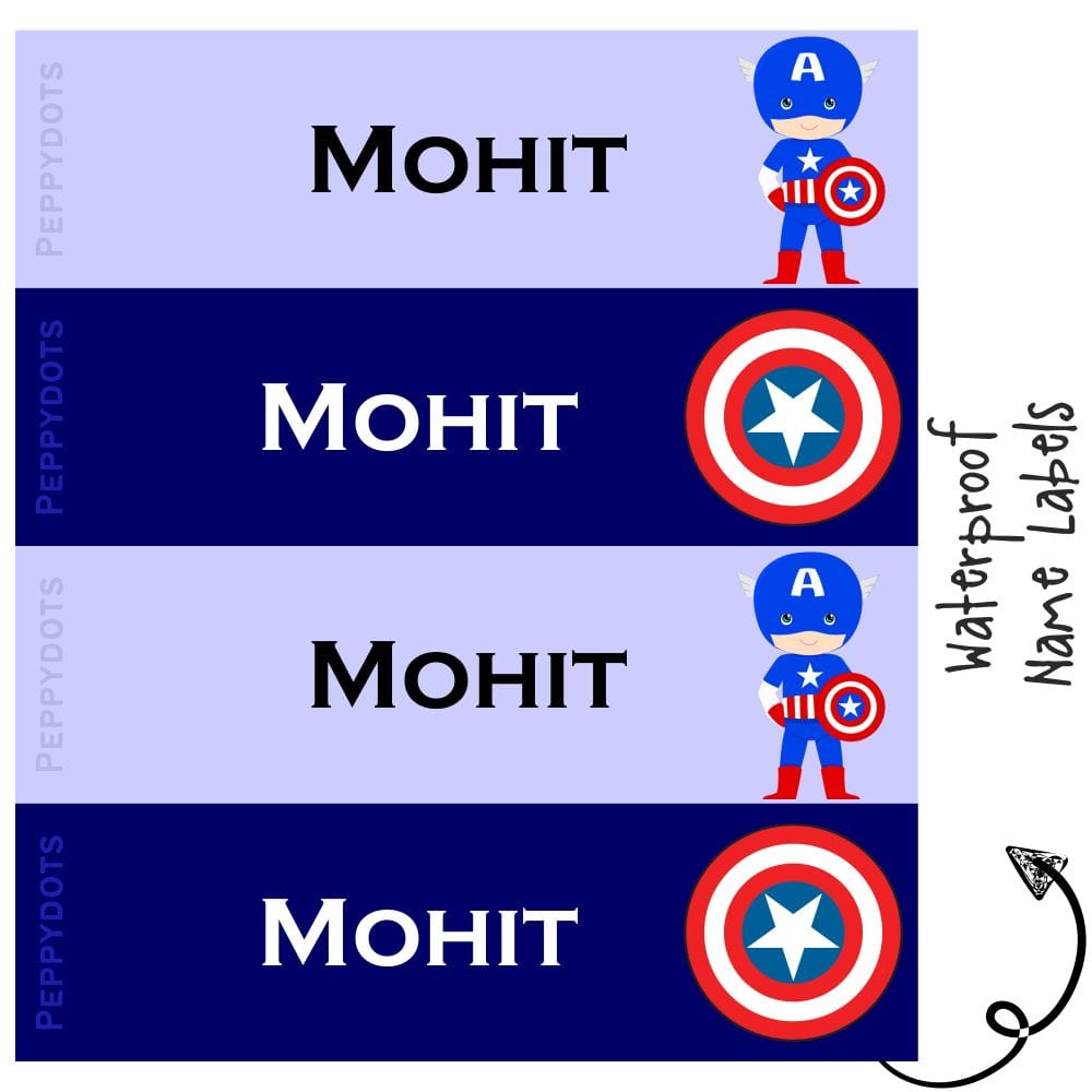 Waterproof Labels - CAPTAIN AMERICA - Pack of 88 labels - PREPAID ONLY