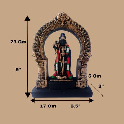 AMS Lord Murugan Idol l Subramanya Swamy Idol with Arch for Home Decor, Office, Pooja Room l Black Resin Shanmuga Showpiece l 23 Cm Karthikeya Murti for Housewarming and Wedding Gift