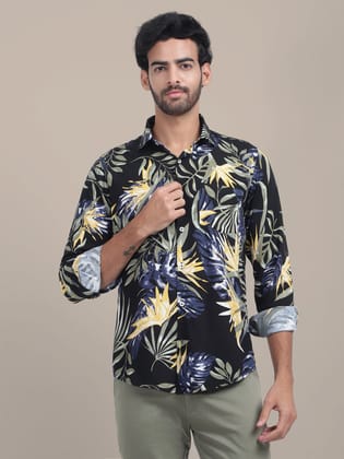 Men'S Premium Rayon Shirt With Jungle Print In Full Sleeve And Black Color-S-38