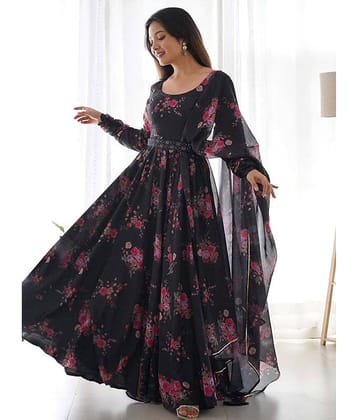 Femvy Black Anarkali Cotton Blend Women's Stitched Ethnic Gown ( Pack of 1 )