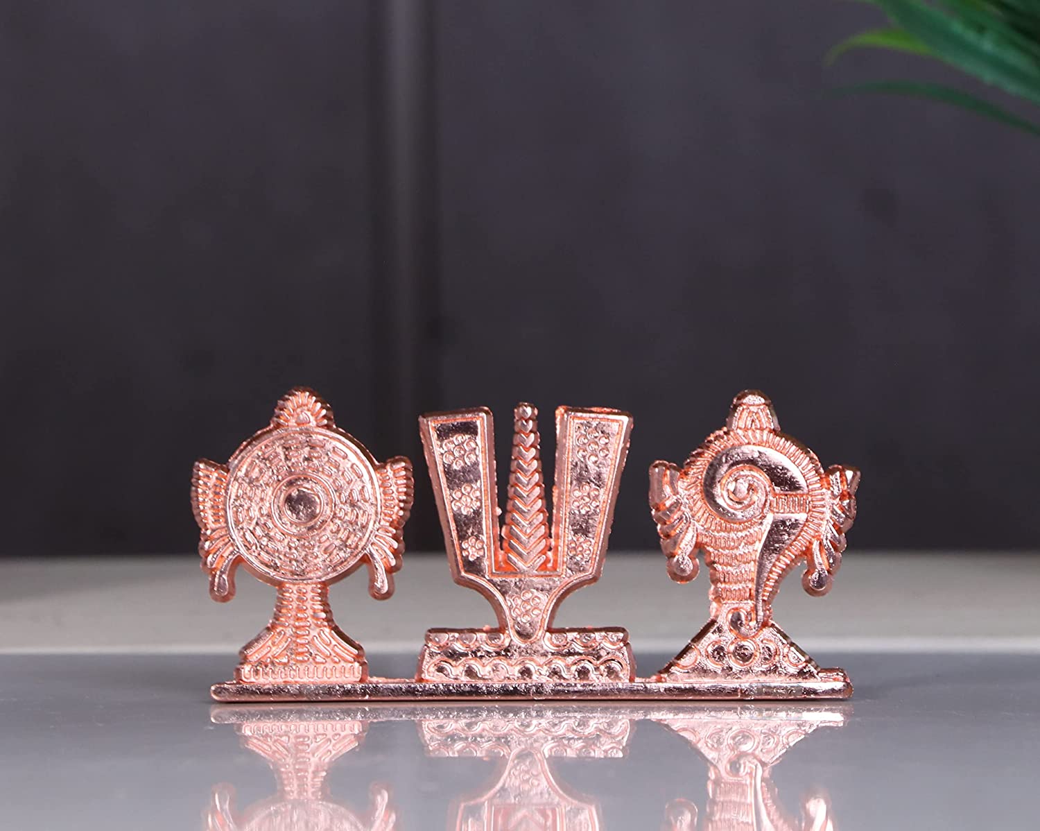 DreamKraft Tirupati Balaji Symbol Stand Shankh Chakra Tilak Copper Plating