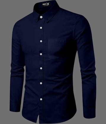 Eviqe Cotton Blend Regular Fit Solids Full Sleeves Men's Casual Shirt - Blue ( Pack of 1 )