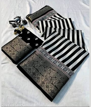 Bhuwal Fashion Art Silk Printed Regular Saree With Unstitched Blouse Piece ( Black )