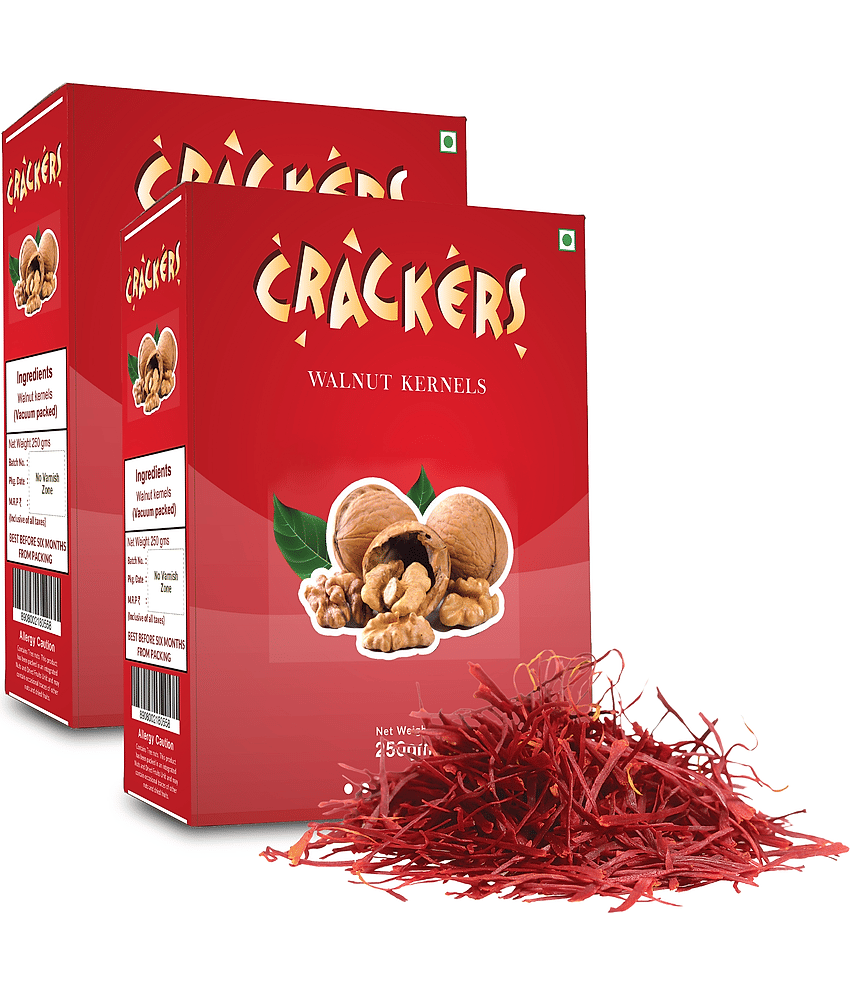 Buy Kashmiri Amber Halves Walnuts Kernels 250g x 2 (500g) and Get Premium Quarters Gram Saffron Free Worth Rs 155/-