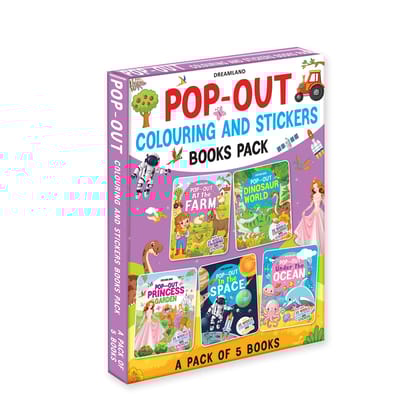 Pop- Out Books Pack- A Set of 5 Books| With Themes- At the Farm, Dinosaur World, Princess Garden, In the Space and Under the Ocean Dreamland Publications
