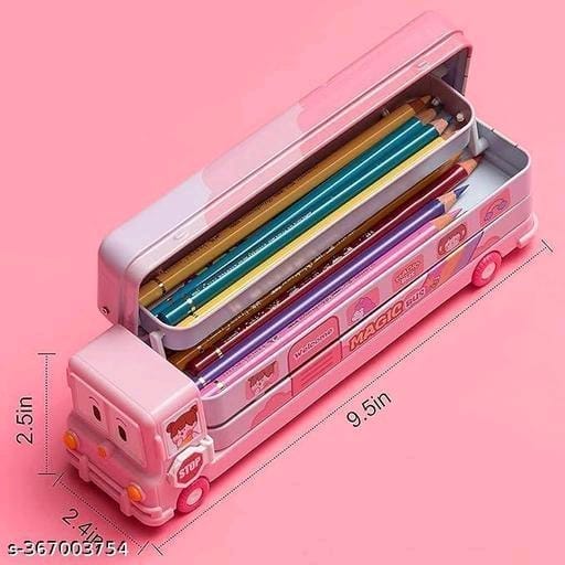 Magic School Bus Toy Car Shape 3 Layer Pencil Box, Pink
