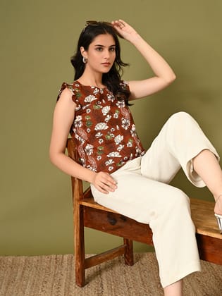 Brown Ruffle Top-XS / Brown