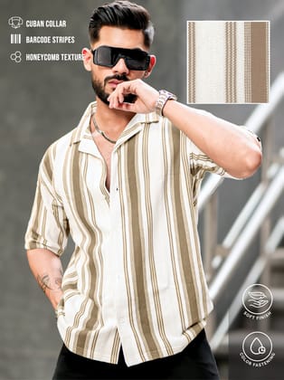 Barcode Stripe Grayish Brown Shirt-S / Graylish Brown