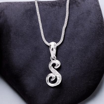 Alphabet S Rhodium Locket with Chain (18")-White / Rhodium / 18"