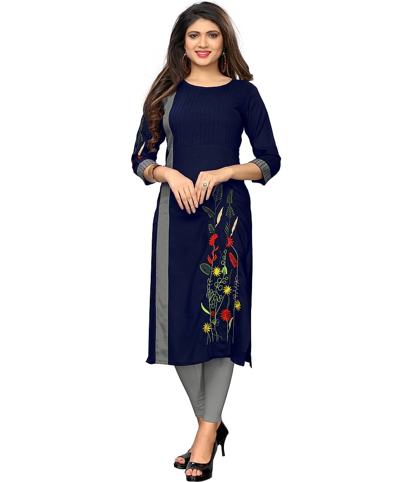 Vbuyz - Blue Rayon Women's Straight Kurti ( Pack of 1 )