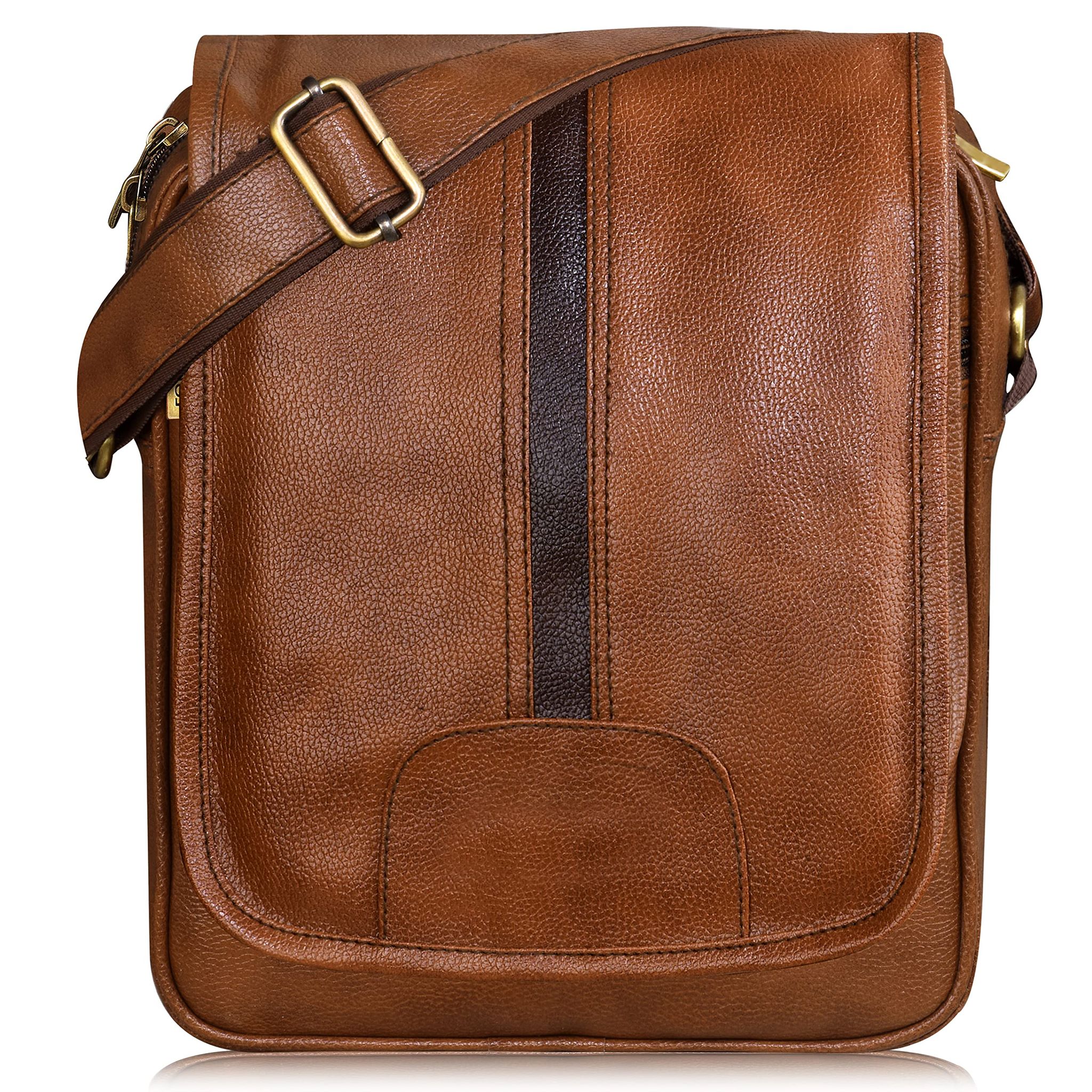 Tan Stylish Faux Leather Cross Body Sling Bag For Men SL04