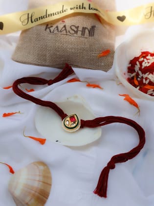 Nihal Red Kundan Rakhi-Maroon