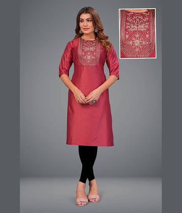Hetsa Women Chanderi Embroidered A-line Kurti ( Maroon )