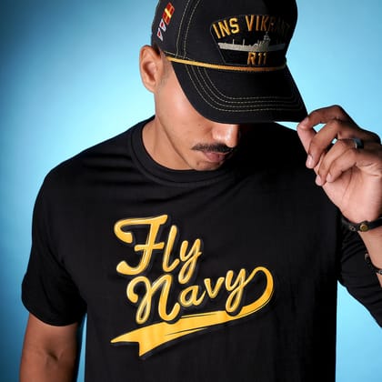 Indian Naval Aviation: Fly Navy Black Oversized Tee-L