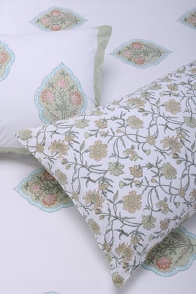 Bagh E Nargis Olive Cotton Percale Bedsheet-Double - 90 x 108 in / Olive / Green