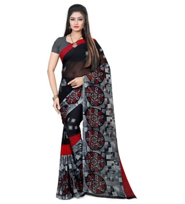 Generic Women's Georgette Saree (Black, 5 - 6 Mtrs)