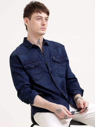 Storm Indigo Dark Blue Denim Shirt-S / Navy
