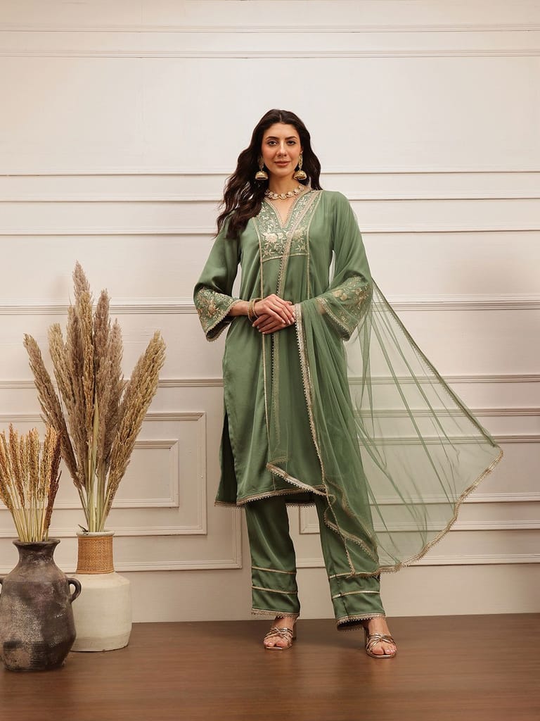 Olive Luxe Embroidered Kurta Set