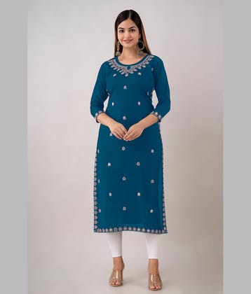 Kapadia - Teal Rayon Women's Straight Kurti ( Pack of 1 )
