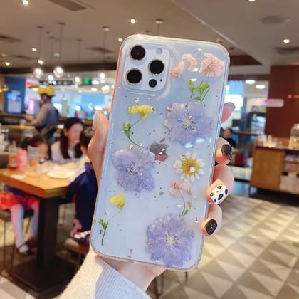 White Sunflower Purple Dried Floral Flower Transparent iPhone Soft Case-iPhone 13 / iPhone 14