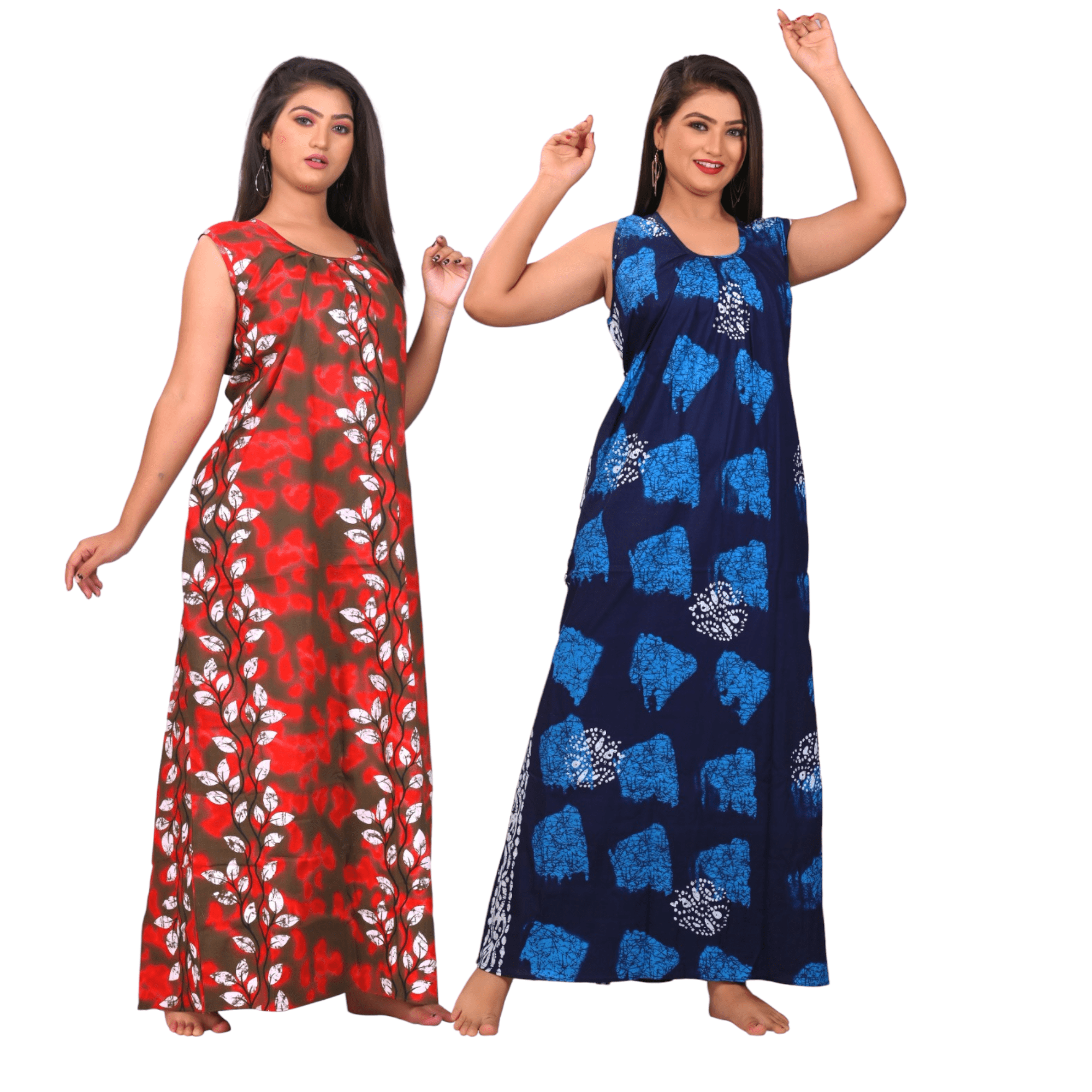 Fabimi Women's Sleeveless Cotton Nighty Combo Pack - Multi Colors for a Stylish Slumber