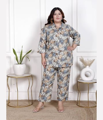 Swasti Women Printed Shirt With Trousers Co-Ord Set ( Grey )