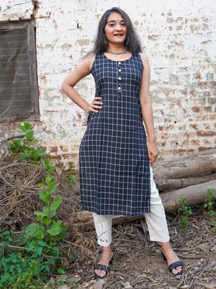 Checkerboard Cotton Kurta-XS