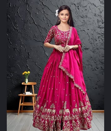 Keyura Silk Lehenga Choli Set For Girls ( Pack of 1 , Light Pink )