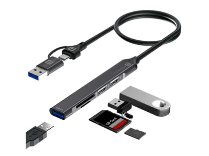 Portronics Mport 31 Plus USB 3.0 Hub Dock (5-in-1) with USB & Type-C Dual Plugs, upto 5 Gbps High Speed, USB 3.0, 2-Port USB 2.0 & SD/microSD Card Reader for Laptop, PC, Mac, Smartphone, Tablet (Grey) Portronics Mport 31 Plus USB 3.0 Hub Dock (5-in-1) with USB & Type-C Dual Plugs, upto 5 Gbps High Speed, USB 3.0, 2-Port USB 2.0 & SD/microSD Card Reader for Laptop, PC, Mac, Smartphone, Tablet (Grey)