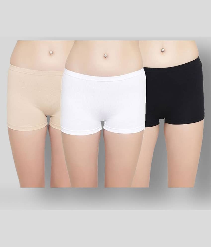 Leading Lady Pack of 3 Cotton Solid Women's Boy Shorts ( Multi Color )