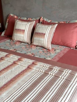 KRI India Bloom Peach Stripe embroidered Bedcover Set | Ivory and Peachish Orange | 108x108 inches | Wash & Care | 100% Cotton | Handcrafted in India. 100% organic & natural. KRI India Bloom Peach Stripe embroidered Bedcover Set | Ivory and Peachish Orange | 108x108 inches | Wash & Care | 100% Cotton | Handcrafted in India. 100% organic & natural.