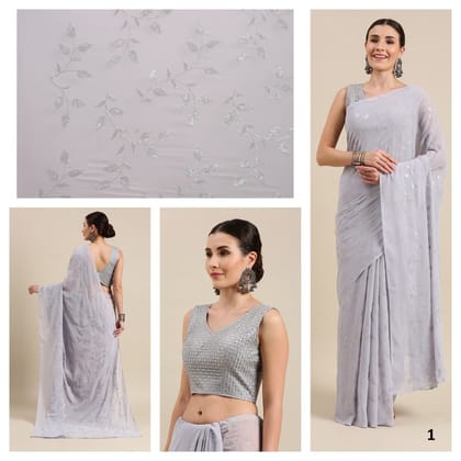 Grey Color Sequence Work georgette Saree.