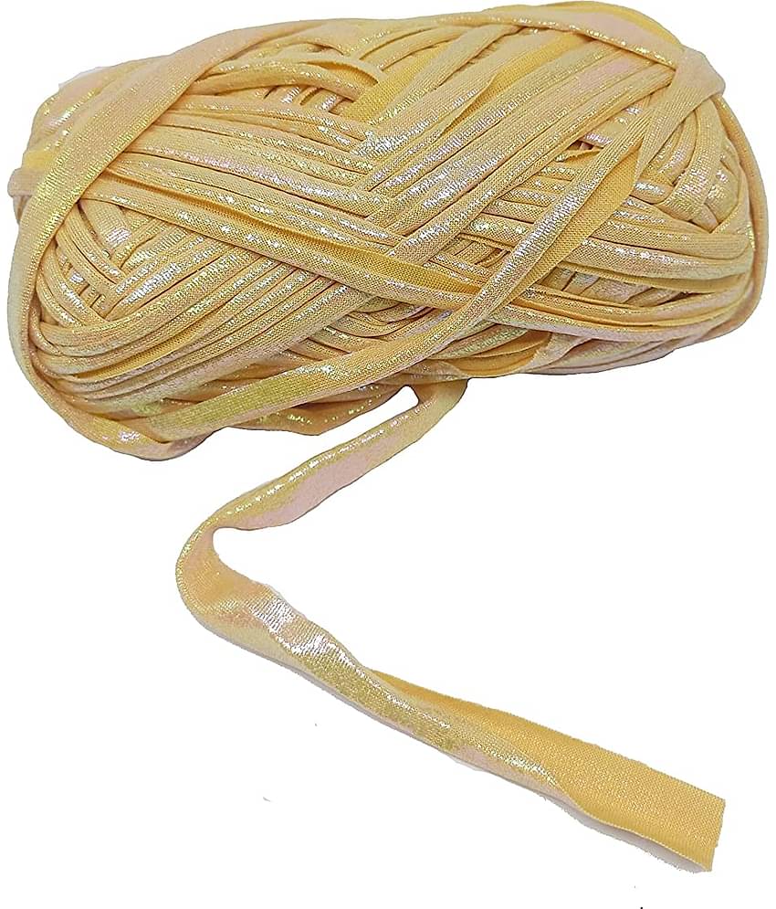 PRANSUNITA Metallic Shining Sparkle T-Shirt Knitting Yarn – 100 GMS - for Hand Knit Clutch Bag Backpack Bulky Blanket Cushion Crochet Glossy Yarn – Color - Biscuit (Light Brown )