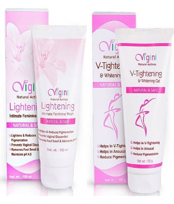 Vigini 100% Natural Actives Whitening &V Tightening Gel Intimate Cleansing Liquid 200 mL Pack of 2