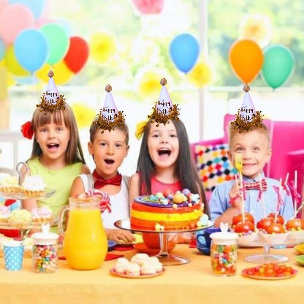 Happy Birthday Hat White & Gold