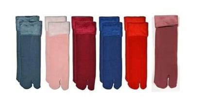 Breepree Women Winter Velvet Socks Pack of 6 | Thick Fleece-Lined Thermal Wool Velvet Socks | Warm, Soft & Stretchy Ankle-Length Slipper Socks