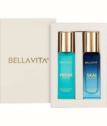 BELLAVITA Skai Aquatic EDC & Fresh EDT Long Lasting 2x20ml Perfume for Man & Woman Gifts for Woman Bergamot Ylang Ylang Pink Pepper Premium Fragrance