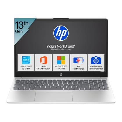 HP 15, 13th Gen Intel Core i3-1315U (8GB DDR4, 512GB SSD), Anti-Glare, Micro-Edge, 15.6''/39.6cm, FHD, Win 11, M365 Basic(1yr)* Office2024, Silver, 1.59kg, fd0465TU, UHD Graphics, FHD Camera Laptop HP 15, 13th Gen Intel Core i3-1315U (8GB DDR4, 512GB SSD