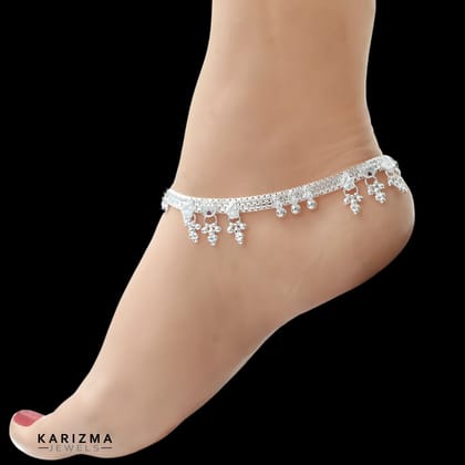 Real Sterling Silver Indian women Pink CZ elegance Anklet Ankle Pair 10.3"