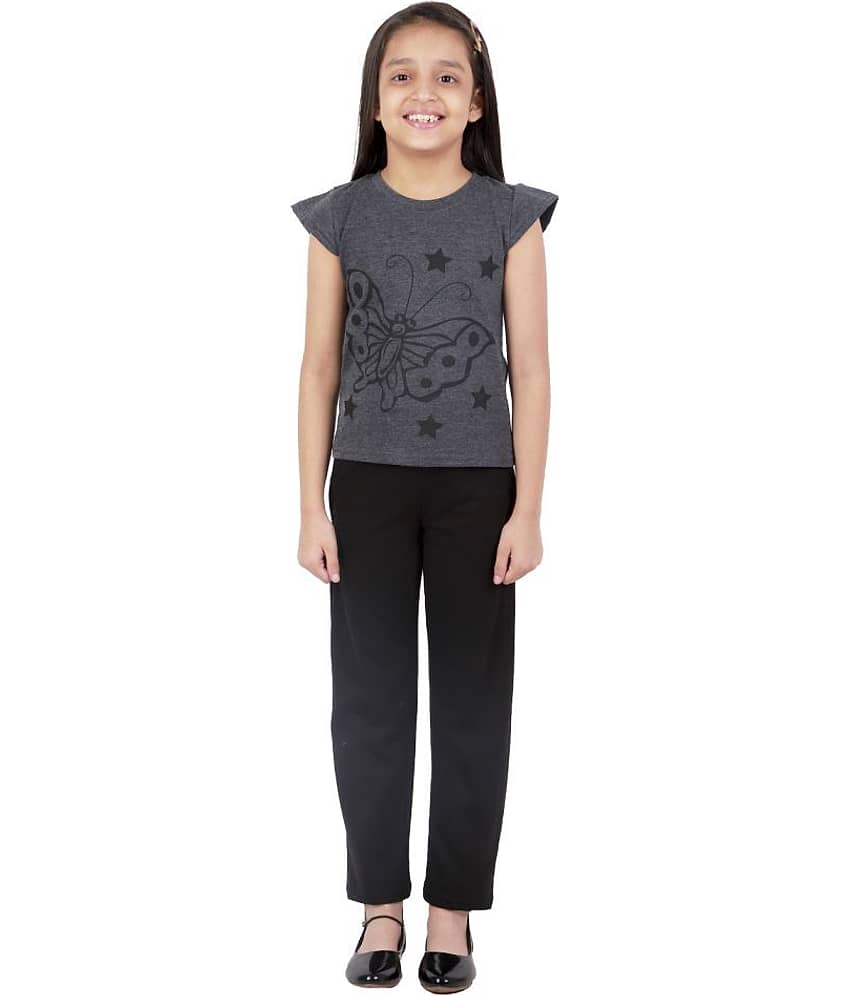 Kids Cave Pack of 1 Girls 100% Cotton T-shirt With Pants ( Grey )
