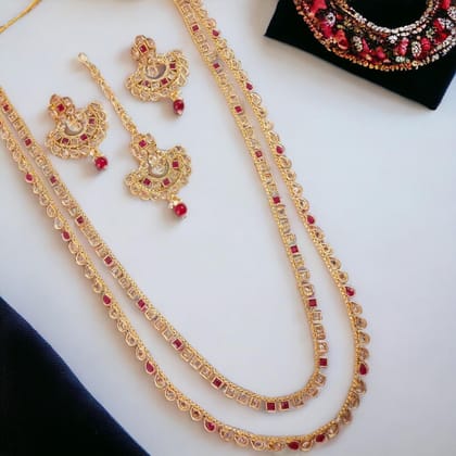 Layered Necklace Set & Earrings, Maang Tikka. Layered Necklace Set & Earrings, Maang Tikka.