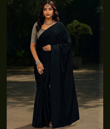 Today Deal Satin Embellished Regular Saree With Unstitched Blouse Piece ( Black )