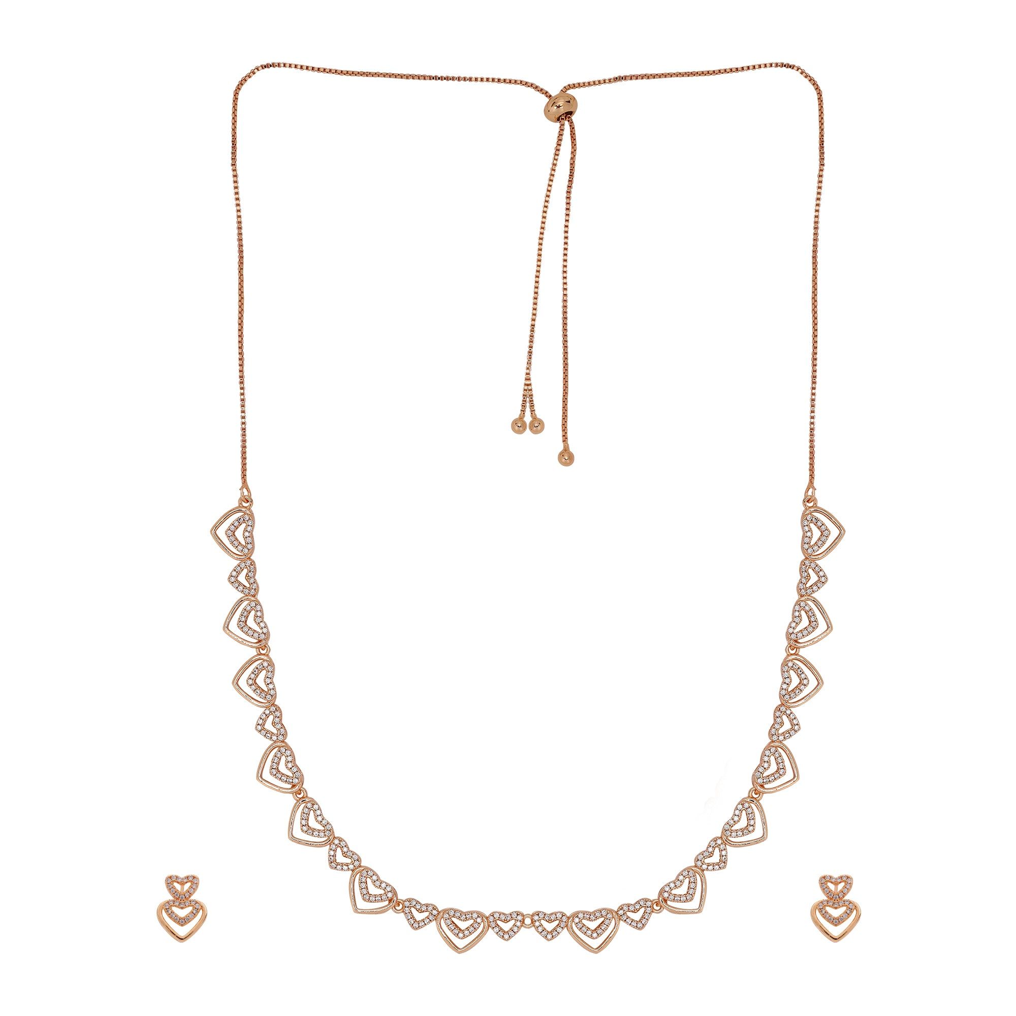 Rose Gold Plated American Diamond Necklace And Pair Of Earrings for Women | Special Ocassion, Wedding, Engagement, Dating | Anti Tarnish | Anti Allergy | Necklace and Earring Set | Gift for Her|L