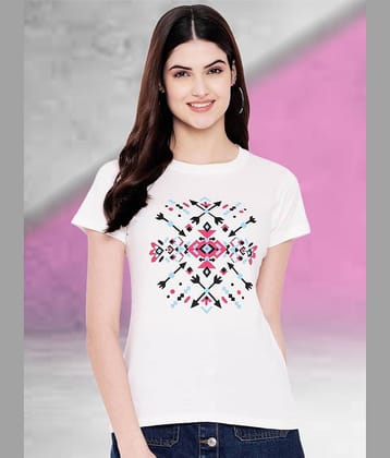 Fabflee Women Cotton Printed Regular Fit Round Neck T-Shirt ( White )