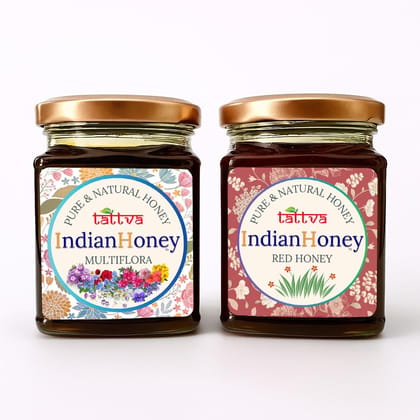 IndianHoney Himalayan Multiflora & Red Honey Combo Pack (230gm & 230gm)
